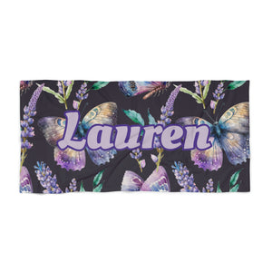 The Lauren Butterflies Custom Name Beach Towel