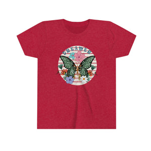 Dreamer Butterfly and Flowers Youth Girls Retro T-shirt