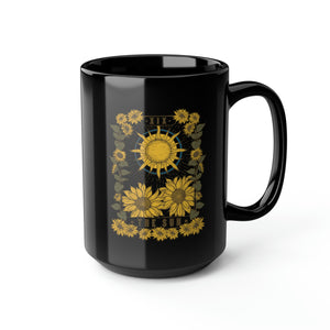 Sunflower Sun Tarot Black Mug, 15oz