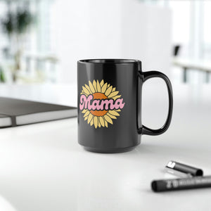 Sunflower Mama Black Mug, 15oz