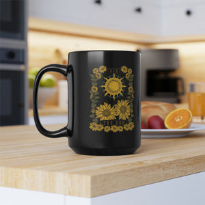 Sunflower Sun Tarot Black Mug, 15oz