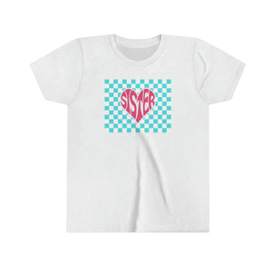 Sister Checker Heart Girls Youth Retro T-shirt