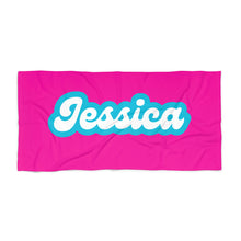 Load image into Gallery viewer, The Jessica Retro Neon Pink and Blue Custom Name Beach Towel
