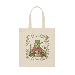 Frog Banjo Cottagecore Canvas Tote Bag