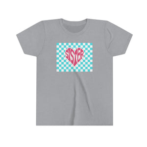 Sister Checker Heart Girls Youth Retro T-shirt