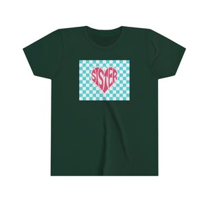 Sister Checker Heart Girls Youth Retro T-shirt