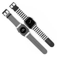 Load image into Gallery viewer, Black and White Stripe Faux-Leather Apple Watch Band
