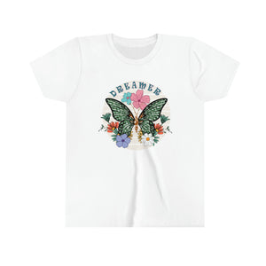 Dreamer Butterfly and Flowers Youth Girls Retro T-shirt