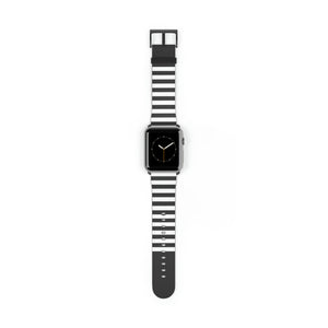 Black and White Stripe Faux-Leather Apple Watch Band