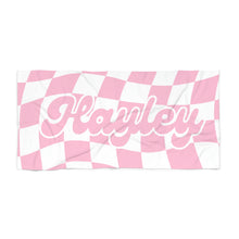 Load image into Gallery viewer, The Hayley Pink and White Checker Custom Name Beach Towel
