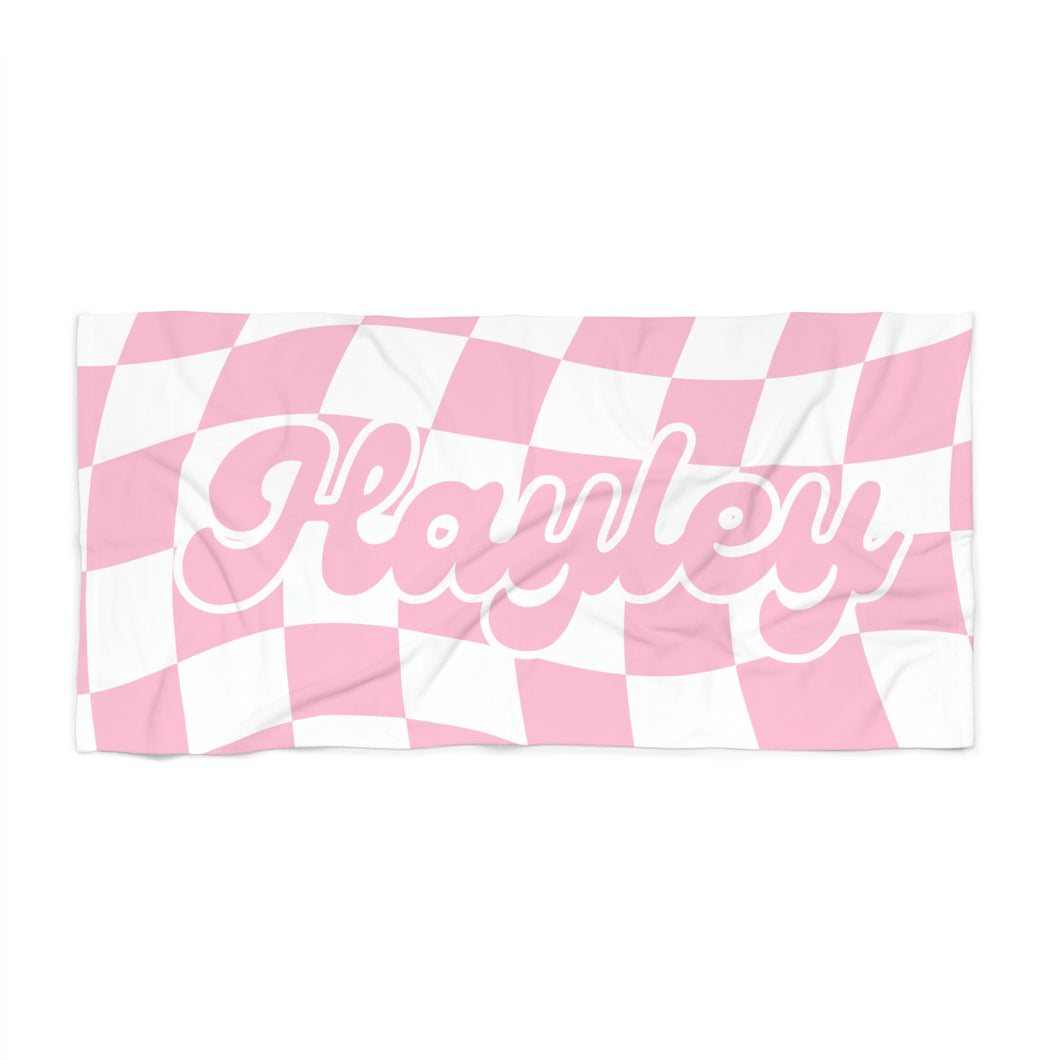 The Hayley Pink and White Checker Custom Name Beach Towel