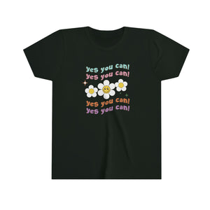 Yes You Can Retro Flowers Girls Youth T-shirt