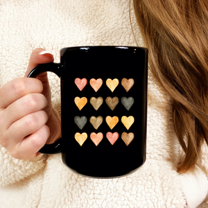 Boho Hearts Black Mug, 15oz