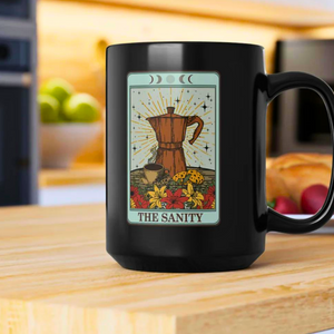 The Sanity Tarot Black Mug, 15oz