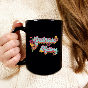 Kindness Matters Retro Black Mug, 15oz