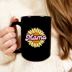 Sunflower Mama Black Mug, 15oz