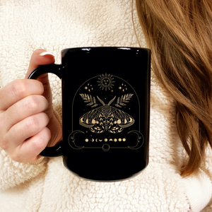 The Celestial Moth Black Mug, 15oz