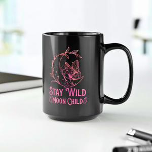 Stay Wild Celestial Pink Black Mug, 15oz