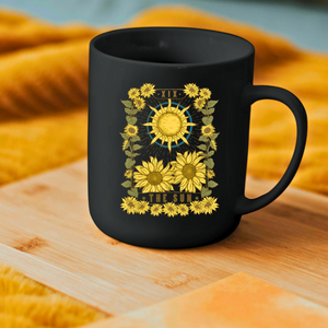 Sunflower Sun Tarot Black Mug, 15oz